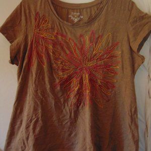 XL Brown Shirt with Flowers